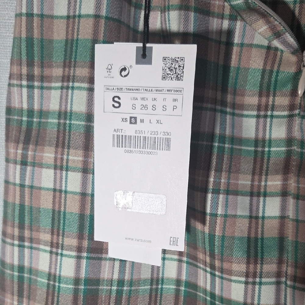 Zara Green and Brown Mini Skirt NWT Size Small Plaid - Picture 5 of 6